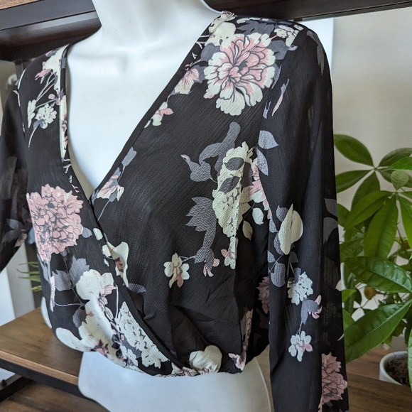 Long Sleeve Sheer Floral Blouse in Black - Picture 8 of 9